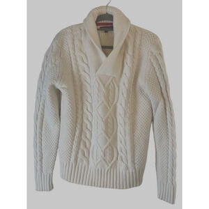 Banana Republic Ivory Cable Knit Sweater Large Merino Wool Shawl Collar